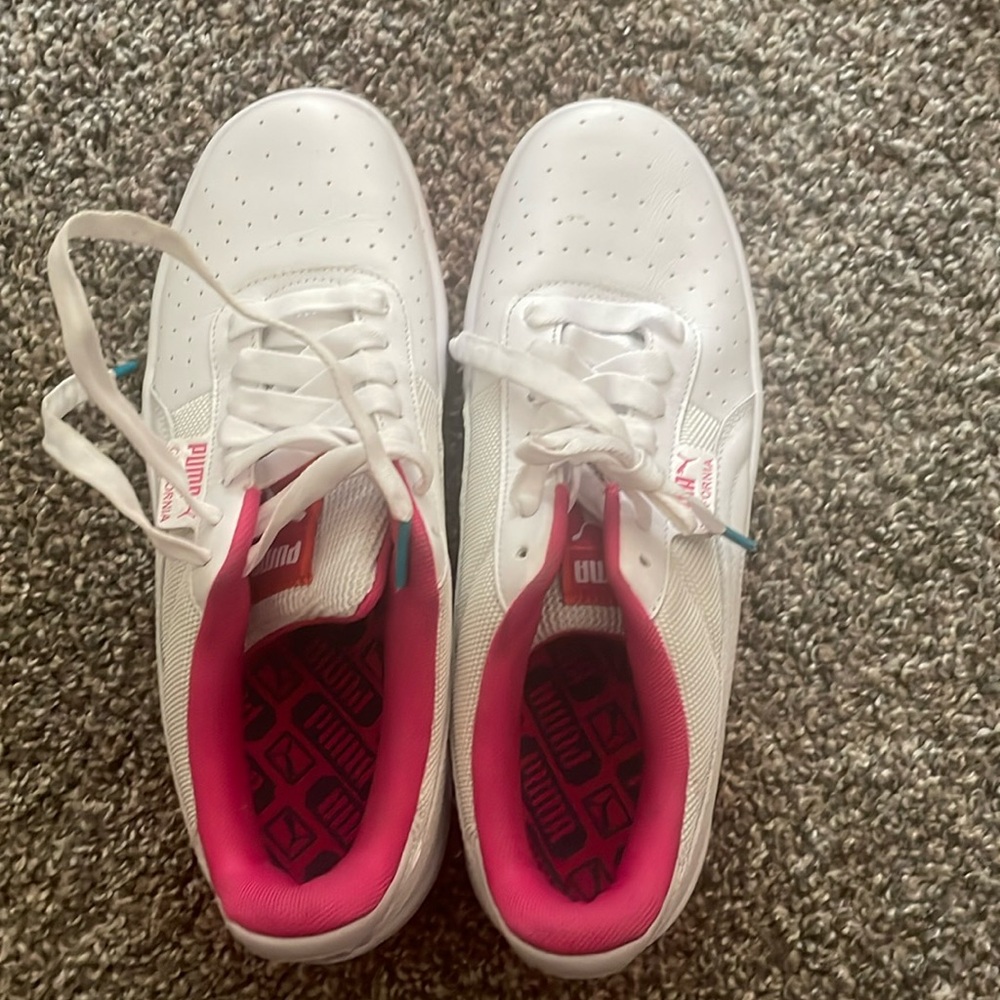 Puma California Leather Sneakers White Pink Orange Size 6.5